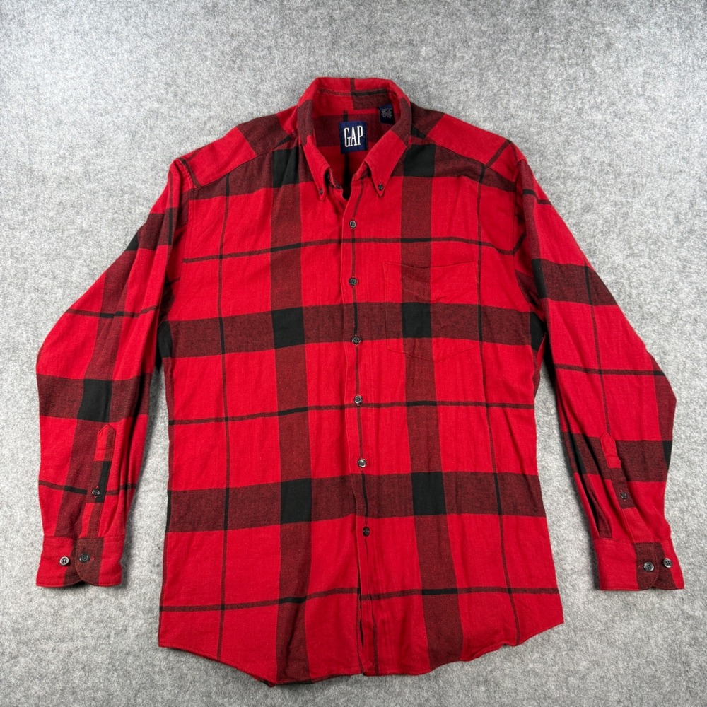 Vintage 90s GAP Red Black Buffalo Plaid Flannel Shirt Mens Medium Cotton 94101